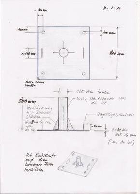 Esquema de construcción de la placa base para mástil de antena (Ingenieurbüro Knappe)